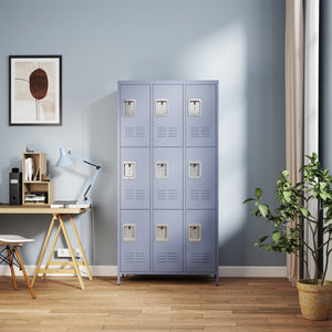 English Elm 9 Compartment Steel Locker Tower Powder Coated Gray for Gym Office or Bedroom T2398P251437