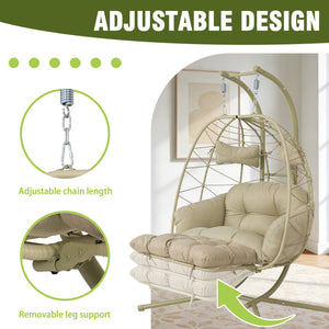 English Elm 2 Person Wicker Hanging Egg Chair with Stand Padded Cushions Patio Swing Seat T5880P500217