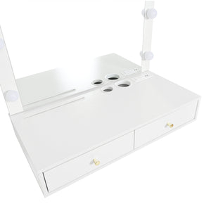 English Elm Floating Makeup Vanity Desk with LED 3-Mode Mirror, USB/Type-C Charging Port and Spacious Drawers Black,White N844P263662A