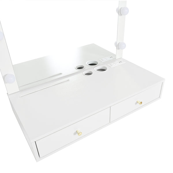 English Elm Floating Makeup Vanity Desk with LED 3-Mode Mirror, USB/Type-C Charging Port and Spacious Drawers Black,White N844P263662A