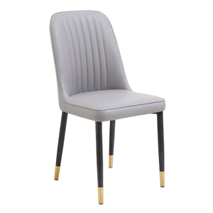 English Elm Set of 2 Dining Chairs with Thick Cushions and PU Leather Upholstery — Modern Sturdy Iron Frames for Home & Restaurant Seating LIGHT GREY N842P300567E