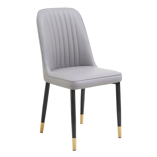 English Elm Set of 2 Dining Chairs with Thick Cushions and PU Leather Upholstery — Modern Sturdy Iron Frames for Home & Restaurant Seating LIGHT GREY N842P300567E