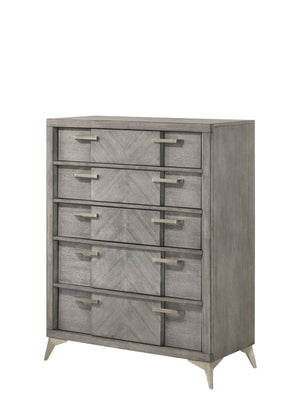 English Elm 5 Drawer Chest with Felt-Lined Top Drawer, Textured PU Finish, Smooth Side Guides, Ample Storage Appeal Gray 43.25 L x 21 W x 50 H B2699P236783