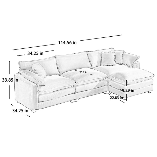 English Elm Corduroy L-Shaped 3-Seater Sofa With Ottoman - Stylish Tan Comfort For Small Living Spaces W714S00797