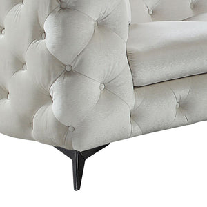 English Elm Atronia Beige Sectional Sofa with 4 Pillows — Button Tufted Fabric, Pocket Coil Seats, Removable Covers B2726S00353