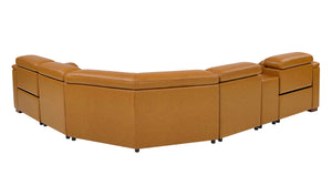English Elm Leather Match Power Reclining Sectional with Storage Console and Adjustable Headrests Ginger B2748S00027