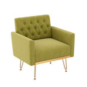 English Elm Teddy Fabric Tufted Accent Chair with Gold Metal Legs for Bedroom or Living Room Green W2113P391922