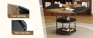 English Elm Table and Chair Set Round Geometric Mdf Dining with Storage Shelf and 6 Fabric Seats W1151S04077