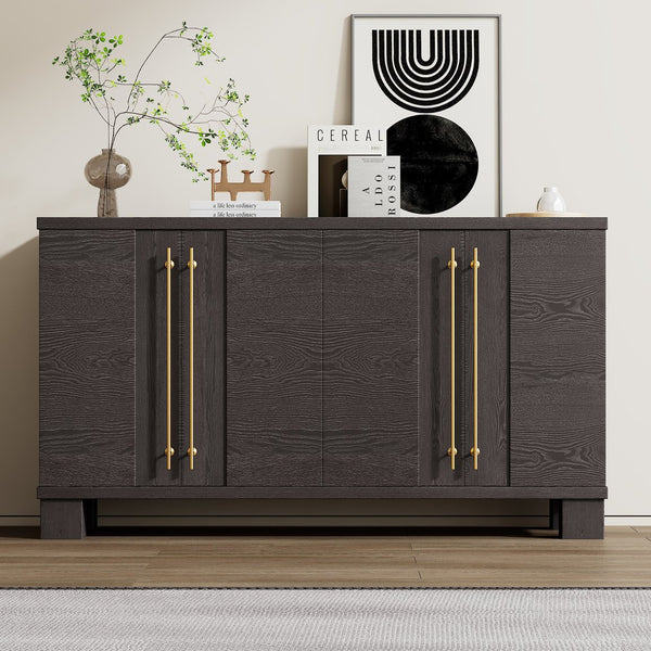 English Elm Trexm Ash Veneer Buffet with Gold Handles Matte Black Lacquer Dining Storage Taupe N715P232696N