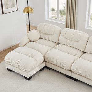 English Elm Pleated Chenille Three Seater Modular Sofa with Ergonomic Foam and Curved Armrests Beige W5656S00040
