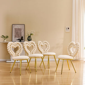 English Elm Unique Heart Shaped Bubble Tufted Velvet Accent Chair Glam Metal Frame Vanity Seat Beige,Gold W3875P446139