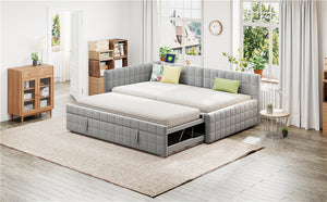 English Elm Full L-Shaped Upholstered Daybed with Pull-Out Twin Trundle, Built-In USB Ports, Modern Chic Design Gray SF000192AAE