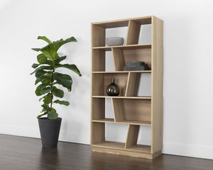 Sunpan Jude Bookcase – Bold Contemporary Design with Staggered Shelving for Stylish Storage Solutions Rustic Oak
