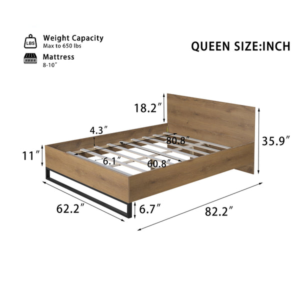 English Elm Christopher Knight Home® - Engineered Wood Queen Bed Frame - Modern Two-Tone Design In Natural & Black, Sturdy & Stylish Support N770P283038N_N770P283039N
