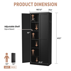 English Elm 61" Matte Black Steel Freestanding Pantry Cabinet with 4 Adjustable Shelves Modern Farmhouse T2398P465984