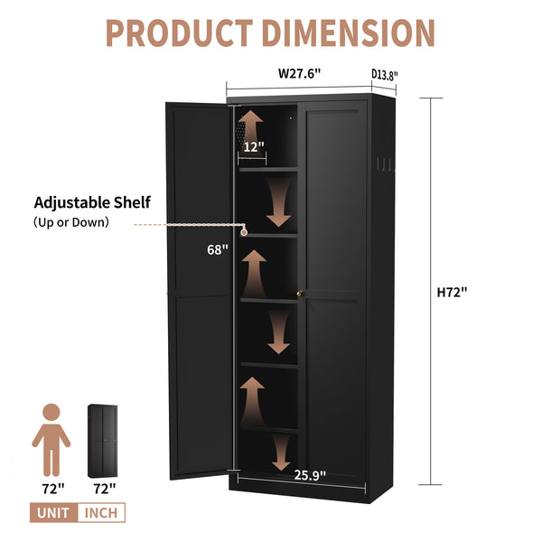 English Elm 61" Matte Black Steel Freestanding Pantry Cabinet with 4 Adjustable Shelves Modern Farmhouse T2398P465984