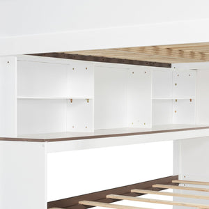 English Elm House-shaped Pine Bunk Bed with Built-in Slide Storage Staircase Twin Over Full Kids Frame White N820S00067K
