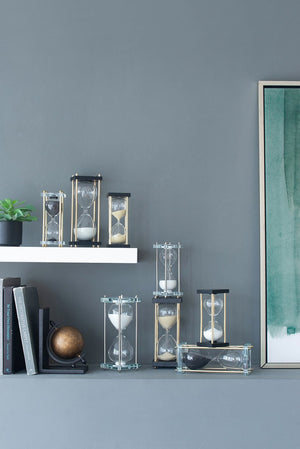 English Elm Set Of 2 Spellman Hourglasses - Elegant 15-Minute Timers With Black & Brass Frame For Home Decor W2078P278790-GIGA