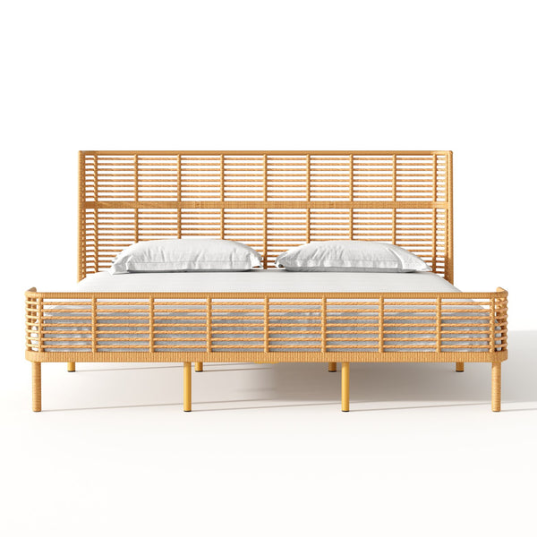 English Elm Christopher Knight Home® - California King Handcrafted PE Wicker Bed with Wingback Headboard, Metal Frame Support, Breathable Design N758P294474N