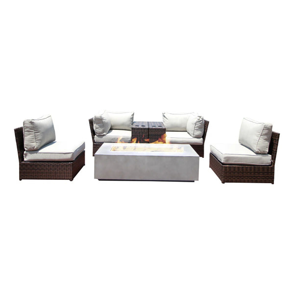 English Elm Outdoor 4-Person Wicker Sofa Set With Fire Pit & Plush Cushions – Fully Assembled For Instant Enjoyment! B120S00251