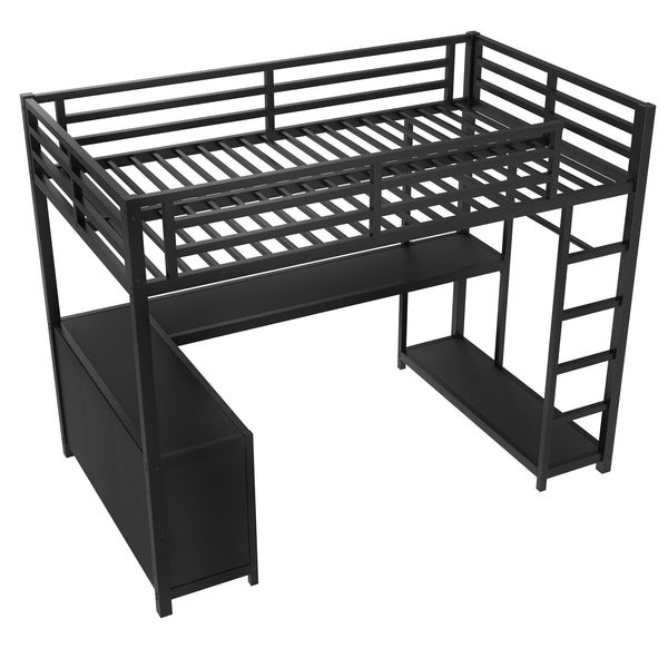 English Elm Metal Twin Xl Loft Bed with L Shaped Desk Wardrobe and Storage for Teens W1580S00370