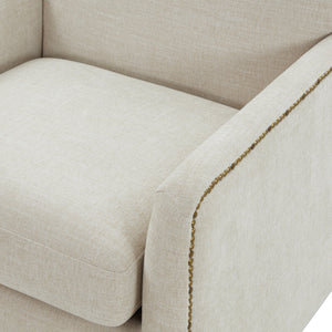 English Elm Torrance Swivel Accent Chair with Antique Brass Nailhead Trim for Modern Living Beige B050P451389