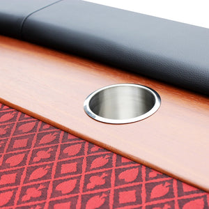 English Elm 96" Oval Poker Table Seats 10 with Speed Felt Surface Stainless Steel Cup Holders Red W2748S00049