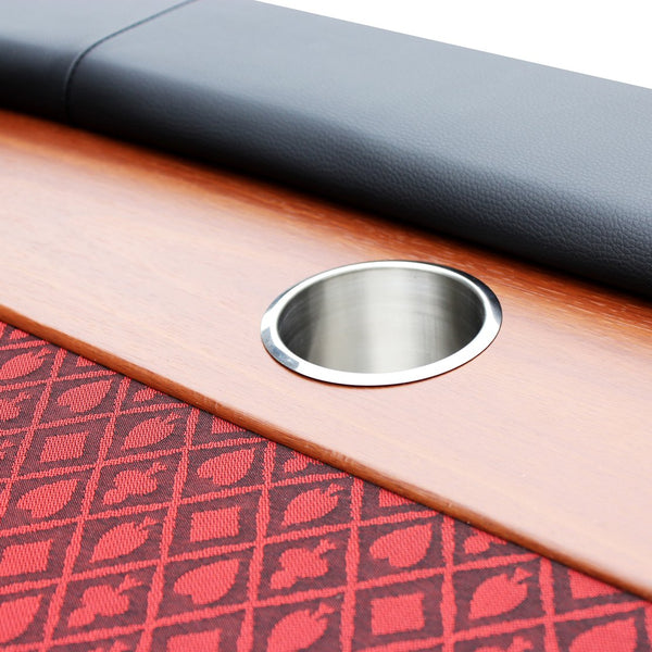 English Elm 96" Oval Poker Table Seats 10 with Speed Felt Surface Stainless Steel Cup Holders Red W2748S00049