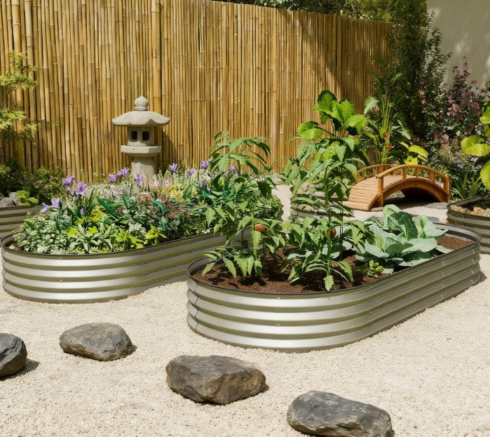 English Elm Raised Garden Bed Set of 2 Galvanized Steel Planters with Flexible Configurable Layout T3971P422033