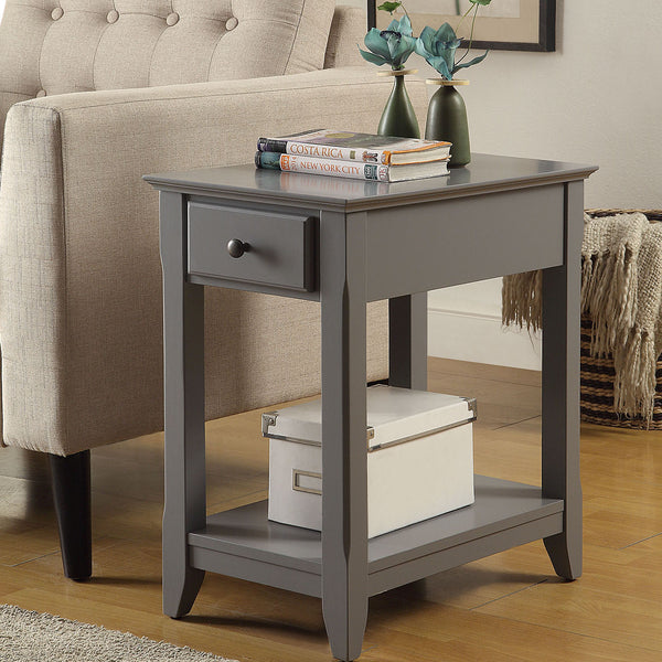 English Elm Grey Accent Table with Bottom Shelf, Tapered Wood Legs, Open Storage, Versatile Walnut/Green/White Finish choices B062P209060