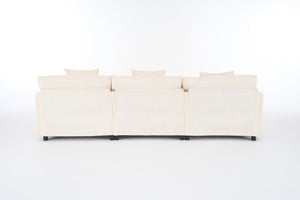 English Elm 108" L-shaped Chenille Cloud Sectional Deep Seat Sofa with Ottoman for Living Rooms Beige W3244S00003