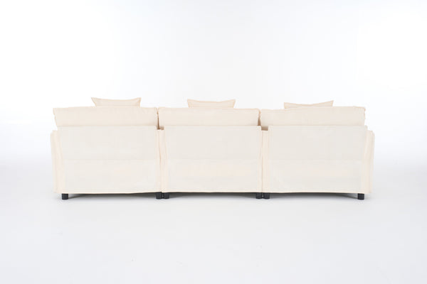 English Elm 108" L-shaped Chenille Cloud Sectional Deep Seat Sofa with Ottoman for Living Rooms Beige W3244S00003
