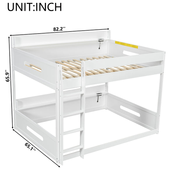 English Elm Queen Over Pine Bunk Bed with Built-in Shelves and Usb Charging Ports White N7090002238K