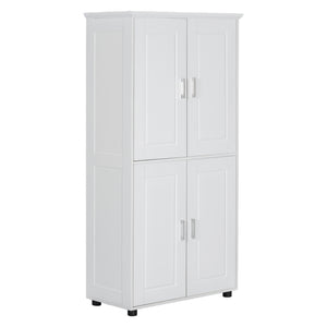 English Elm Tall White Bathroom Storage Cabinet - 4-Door Freestanding MDF Unit, Adjustable Shelves, Slim 61.8" x 18.3" x 7.5" WF323345AAK