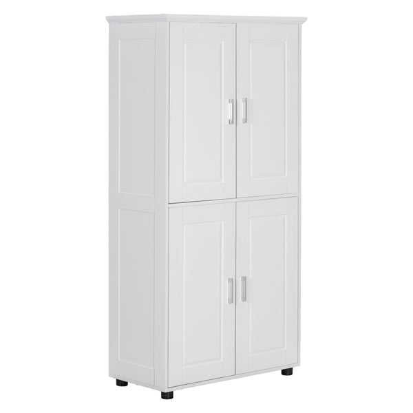 English Elm Tall White Bathroom Storage Cabinet - 4-Door Freestanding MDF Unit, Adjustable Shelves, Slim 61.8" x 18.3" x 7.5" WF323345AAK