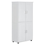 English Elm Tall and Wide Bathroom Floor Storage Cabinet, Bathroom Storage Unit, Freestanding Cabinet With 4 Doors, Adjustable Shelves, White