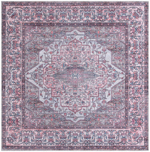 Unique Loom Mangata Mireille Machine Made Border Rug Beige and pink, Light Blue/Gray/Red/Black 7' 10" x 7' 10"
