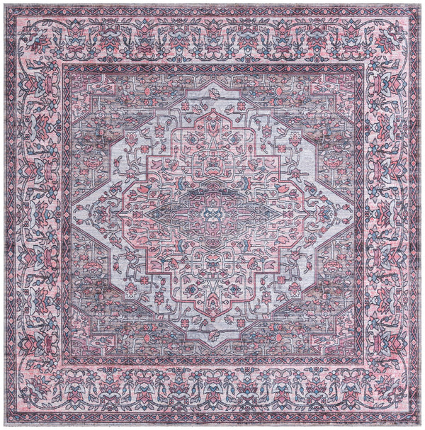 Unique Loom Mangata Mireille Machine Made Border Rug Beige and pink, Light Blue/Gray/Red/Black 7' 10" x 7' 10"