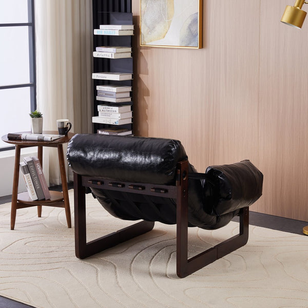 English Elm Medieval premium lounge chair with oil-waxed leather, removable cushion, mortise & tenon frame stability Antique Black W2989P328542
