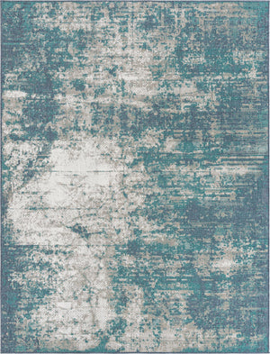 Unique Loom Outdoor Coastal Okyanus Machine Made Abstract Rug Blue, Ivory/Green/Gray 7' 10" x 10' 0"