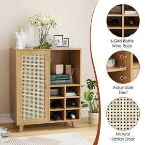 English Elm Rattan Cane Front Sideboard with Drawers Adjustable Shelf Bohemian Storage Cabinet Natural T3623P434759