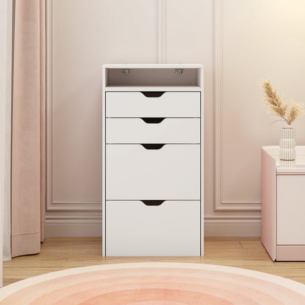 English Elm Dressing Table Set with Led Lit Flip Mirror Hidden Stool and Dual Drawers for Small Spaces W5252P447369