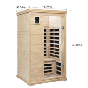 English Elm Hemlock Wood Two Person Far Infrared Indoor Sauna with Bluetooth and Led Lighting W632S00003
