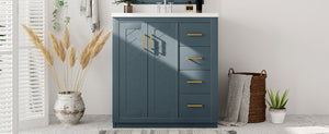 English Elm 30'' Bathroom Vanity With Ceramic Sink Combo - Stylish Freestanding Cabinet, Soft Close Drawers & Retro Charm N710P191947C