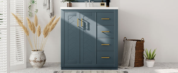 English Elm 30'' Bathroom Vanity With Ceramic Sink Combo - Stylish Freestanding Cabinet, Soft Close Drawers & Retro Charm N710P191947C