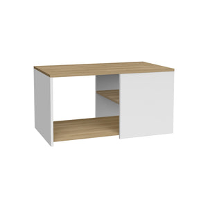 English Elm Coffee engineered wood coffee table on casters with single shelf, minimalist, durable, eco-friendly White+Natural 37.01 L x 31.5 W x 4.33 H B097P262372