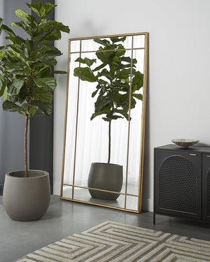 Sunpan PASADENA Floor Mirror - Elegant Brass Frame, Handcrafted, Full-Length Design for Timeless Style & Safety 106552