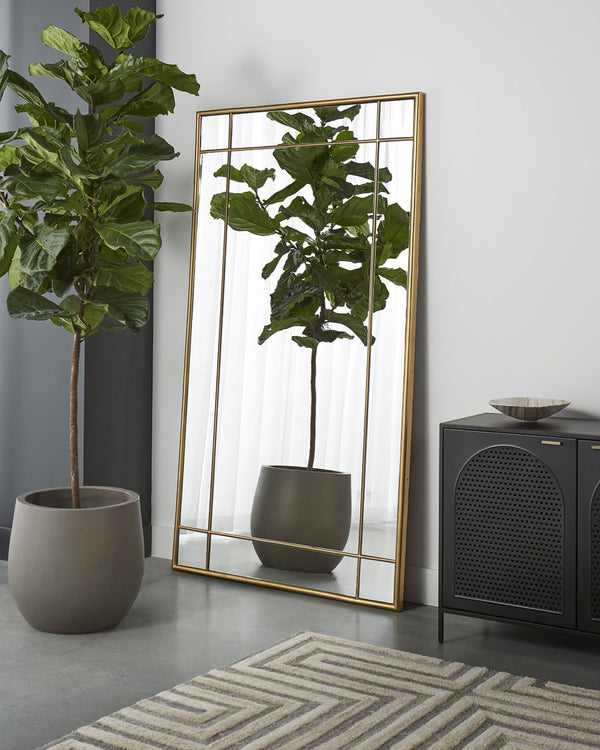 Sunpan PASADENA Floor Mirror - Elegant Brass Frame, Handcrafted, Full-Length Design for Timeless Style & Safety 106552