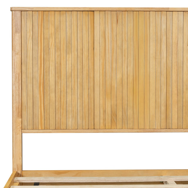 English Elm Natural Solid Wood King Bed Reeded Headboard Scandinavian Minimalist Bedroom Frame N758K631920N