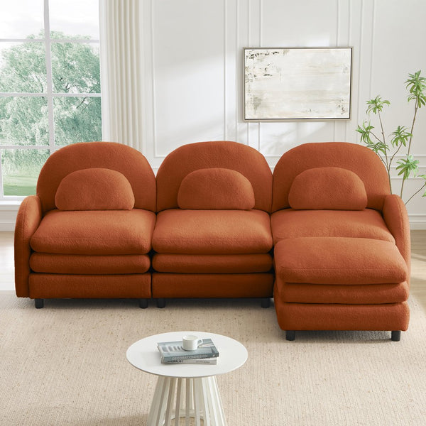 English Elm Teddy Fleece Modular Cloud Sofa Plush Curved Sectional with Ottoman for Living Room Orange W5656S00097